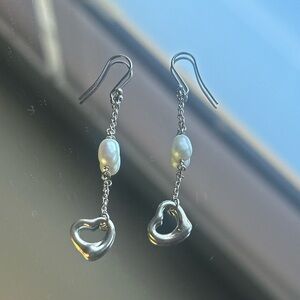 Tiffany & Co Elsa Peretti Open Heart Pearl 925 Spain Silver Drop Earrings